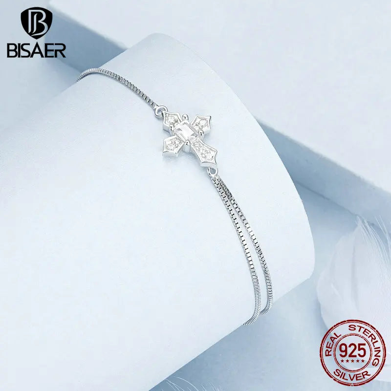 925 Sterling Silver Simple Cross Bracelet