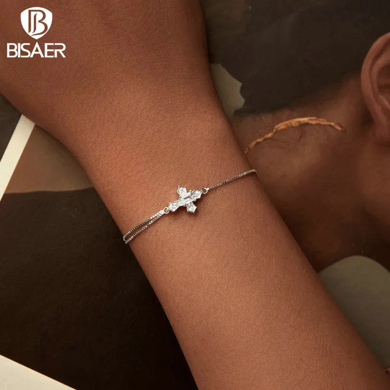 925 Sterling Silver Simple Cross Bracelet